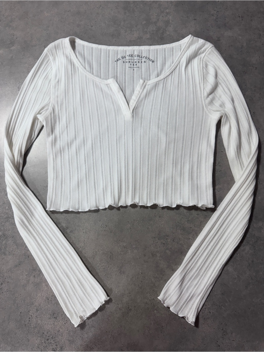 Aeropostale White Ribbed Long-Sleeve Cropped Top